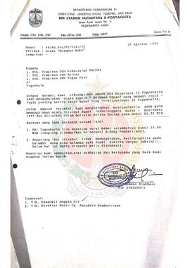 Surat dari Kepala Stasiun Nusantara II (RRI) Yogyakarta kepada Pimpinan Surat Kabar Harian Kedaul...