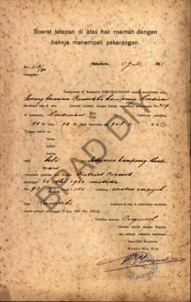 Surat ketetapan di atas hak rumah dengan haknya menempati pekarangan dari Kadipaten Pakualaman di...