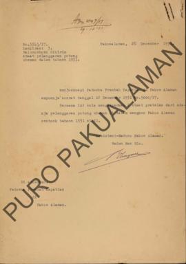 Surat dari Assistant-Wedono Pakualaman Raden Mas Rio kepada Paduka Parentah Kapatian di Pakualama...