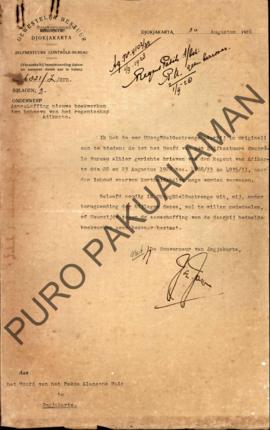 Surat No. 6821/Z/ZCB dari Gubernur Yogyakarta untuk Pakulaman Huis perihal pembelian Boekwerken b...