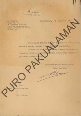 Surat dari Assistant-Wedono Pakualaman Raden Mas Rio kepada Paduka Prentah Kepatihan di Pakualama...