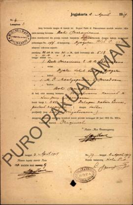 Surat izin dari Regent Patih Pakualaman memberikan izin kepada Bok Soerowirana yang akan menjual ...