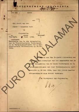 Surat No.718/33/S dari Gubernur Jogjakarta yang ditujukan kepada Kepala Pakualaman perihal mengir...