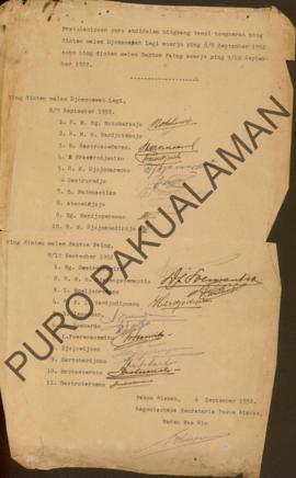 Daftar Nama Abdi Dalem yang mendapat jatah jaga malam pada hari Jumat 8/9 September 1932 dan Sabt...