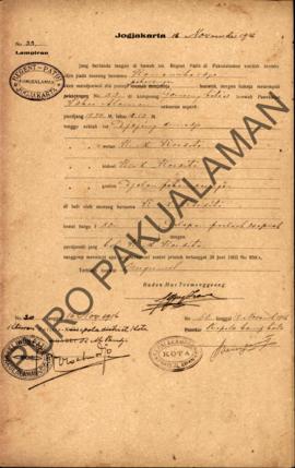 Surat izin dari Regent Patih Pakualaman memberikan izin menjual pekarangan kepada Ranawihardjo Ka...