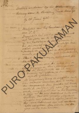 Memorandum dari pertemuan pemerintah mengenai pendirian Yayasan Panti Budoyo pada 28 Juni 1935