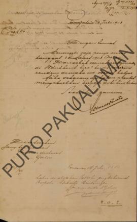 Surat dari Assisten Panewoe Soemosrianto kepada Panoewo Distrik Galur perihal pembayaran penjulan...
