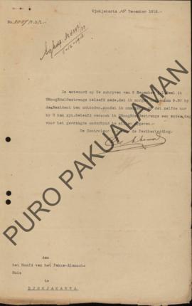 Surat dari controleur 1.c Voor De Pestbestrijding kepada Kepala PakuAlaman No.3887/P.B/1, perihal...