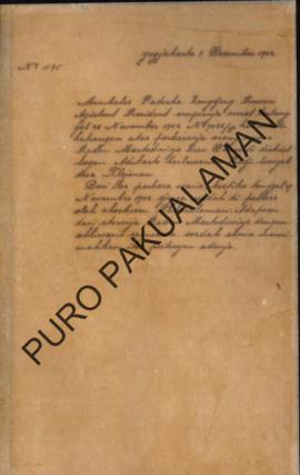 Surat dari Asistent Resident Yogyakarta kepada Pakualaman. Surat tanggal 26 Nopember 1902 No. 903...