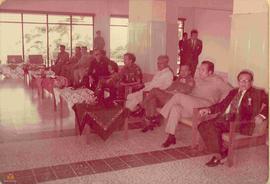 Sri Sultan Hamengku Buwono IX (no.7 dari kanan) sedang duduk di dalam ruangan  pada acara Peresmi...