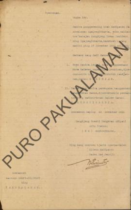 Salinan Keputusan Surat No.146 dari Kandjeng Goesti Pangeran Adipati Ario Praboe (W.G) Soerjodilo...