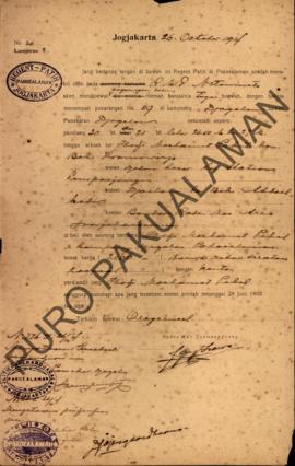 Surat izin dari Regent Patih Pakualaman memberikan izin kepada R.M.P. Natawinata di Kampung Jagal...