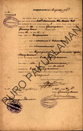 Surat izin dari Regent Patih Pakualaman memberikan izin kepada Raden Mas Pandji Natawinata di Kam...