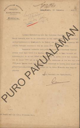 Surat dari Resident di Jogjakarta untuk Kepala Pakualaman, tentang Warga Kulonprogo yang berada d...