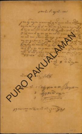 Kabupaten Adikarta kepada Pemerintah Pakualaman tanggal 18 April 1901 tentang Gugatan uang persek...
