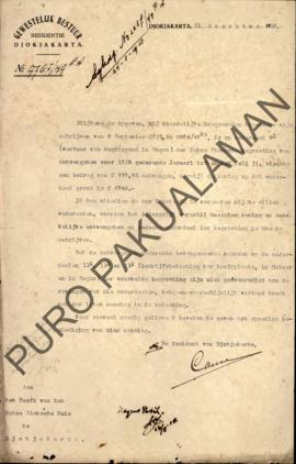 Surat No.9785/49 dari Residen Yogyakarta kepada Het Hoofd Pakualamsche Huis perihal anggaran Paku...