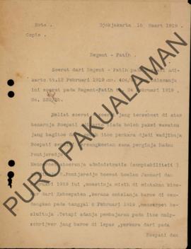 Surat dari Kepala Bagian Keungan yang ditujukan kepada Bupati Adikarto perihal pembayaran gadji R...