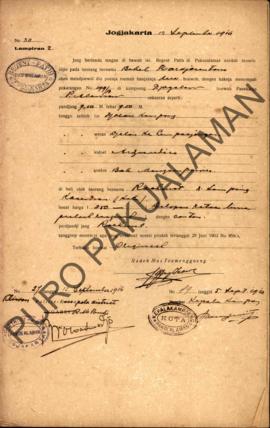 Surat izin dari Regent Patih Pakualaman memberikan izin menjual rumah kepada Bekel Kardjosantono ...