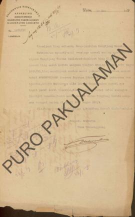 Surat No.1479/33 dari Boepati Adikarto yang ditujukan kepada Sampejan Dalem Kengdjeng Goesti peri...