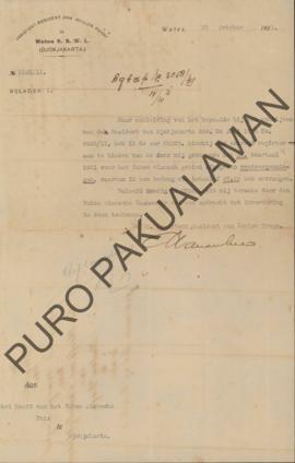 Surat dari Assisten Resident van Koelon Progo kepada Kepala Pakualaman di Yogyakarta No.5102/11, ...