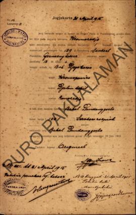 Surat izin dari Regent Patih Pakualaman memberikan izin kepada Kromoredjo di Kampung Sentul yang ...