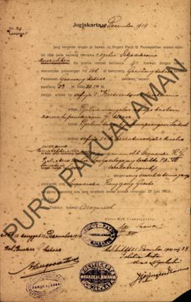 Surat dari Regent Patih Pakualaman memberikan izin memasrahkan rumah kepada Ngabei Setjodiromo di...