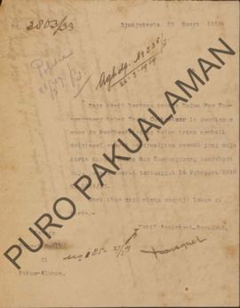 Surat No.3863/33 dari Wakil Assistant-Resident yang ditujukan kepada Regent Patih di Pakualaman p...