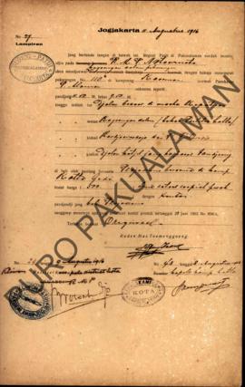 Surat izin dari Regent Patih Pakualaman memberikan izin kepada R.M.P. Natawinata di Kampung Kauma...