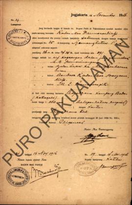 Surat izin dari Regent Patih Pakualaman memberikan izin kepada Raden Mas Darmosoedirdjo yang akan...
