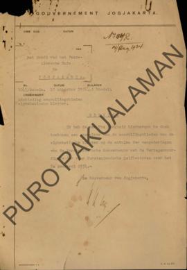 Surat dari Gubernur Yogyakarta kepada Kepala Pakualaman, perihal penawaran majalah berdasarkan Al...