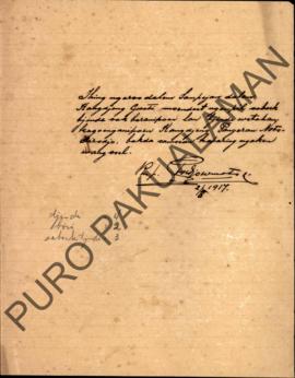 Surat dari R.M. Pujowinoto yang ditujukan kepada Kangdjeng Pangeran Notodirodjo perihal meminjam ...