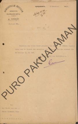 Surat No.11068/23 dari Resident van Djogjakarta yang ditujukan kepada Het Hoofd Pakualamsche Huis...