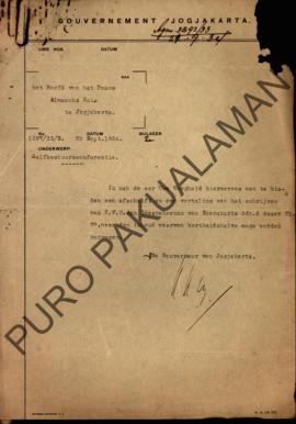 Surat No.1397/33/S dari Gubernur Yogyakarta yang ditujukan kepada Kepala Pakualaman perihal konfe...