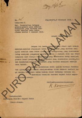 Surat dari Zelfbestuursscoolopziener ditujukan kepada Paduka Regent Patih Pakualaman, perihal Voo...