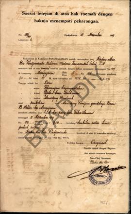 Surat tetapan di atas hak rumah dengan haknya menempati pekarangan di Kadipaten Pakualaman diberi...