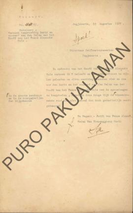 Surat dari Regent Patih Pakualaman Raden Mas Tumenggung Hario kepada Direktur Zelfbestuurswerken ...