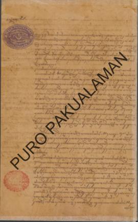 Pemerintah Pakualaman kepada Polisi Kota Pakualaman. Surat tanggal 9 September 1901 tentang Perka...
