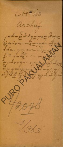Surat wasiyat Raden Tumenggung Sasramijaya yang ditujukan kepada Kangjeng Pangeran Harya Natakusu...