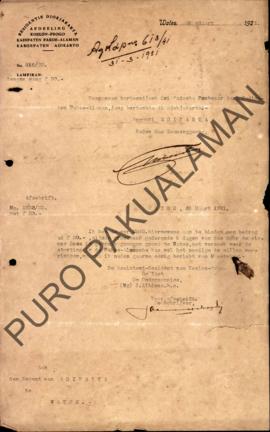 Surat dari Assistant-Resident di Kulon Progo untuk Regent (Bupati) Adikarto tentang sejumlah f.30...