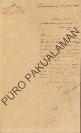 Surat dari Asisten Residen Mataram kepada Regent Patih Pakualaman, perihal supaya diumumkan soal ...