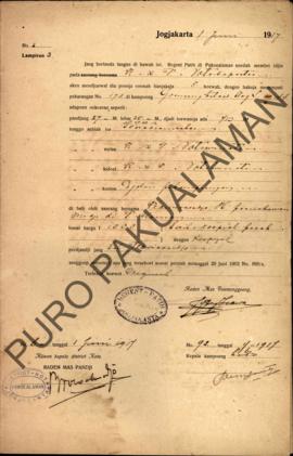 Surat izin dari Regent Patih Pakualaman memberikan izin kepada R.M.P. Natasapoetra Kampung Gunung...