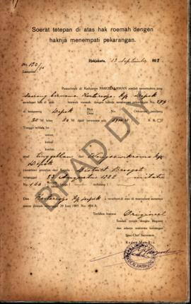 Suratke tetapan di atas hak rumah dengan haknya menempati pekarangan dari Pemerintah  di Kadipate...