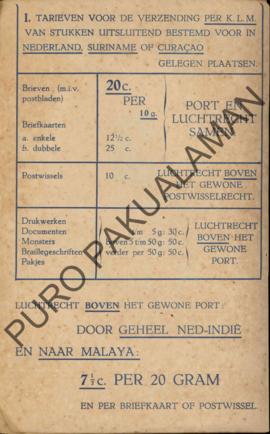 Daftar tarif pos udara ke Belanda, Suriname dan Curacao pada 14 Juni 1937