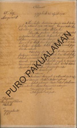 Resident kepada Pakualaman VI. Surat tanggal 13 Maret 1902 tentang Gugatan Ngabei Patmarana kampu...