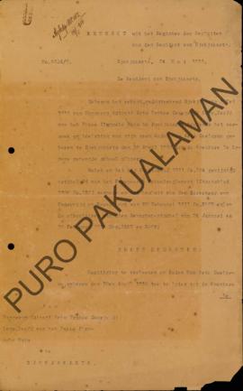 Surat keputusan Register Daerah, kepada Pangeran Adipati Ario Praboe Soorjo di Pakualaman, periha...
