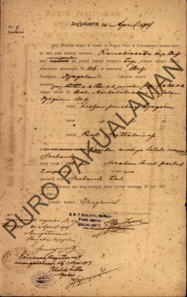 Surat izin dari Regent Patih Pakualaman memberikan izin kepada Ronodesastro yang akan memberikan ...