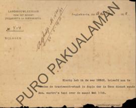 Surat dari Kepala Pertanian untuk Pangeran Pakualaman tentang daftar gaji Mantri Tani untuk bulan...