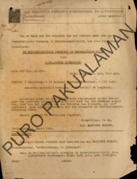 Surat dari N.V. Martinus Nijhoff, perihal pesanan buku “Gerakan Nasionalis di Hindia Belanda” ole...