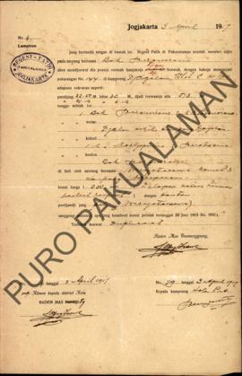 Surat izin dari Regent Patih Pakualaman memberikan izin kepada Bok Adesoresono yang akan menjual ...