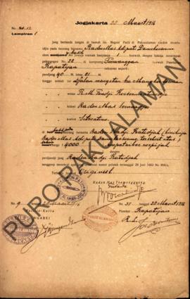 Surat izin dari Regent Patih Pakualaman memberikan izin kepada Raden Mas Adipati Danoekoesoemo di...